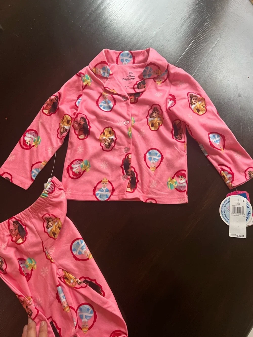New - Disney Princess Pink Holiday Fleece Pajama Set